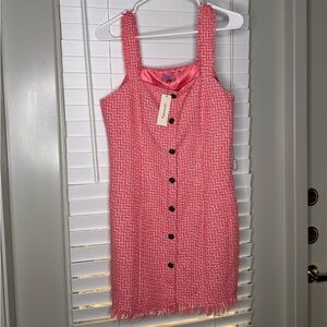 Elegant Pink Tweed Button-Down Dress